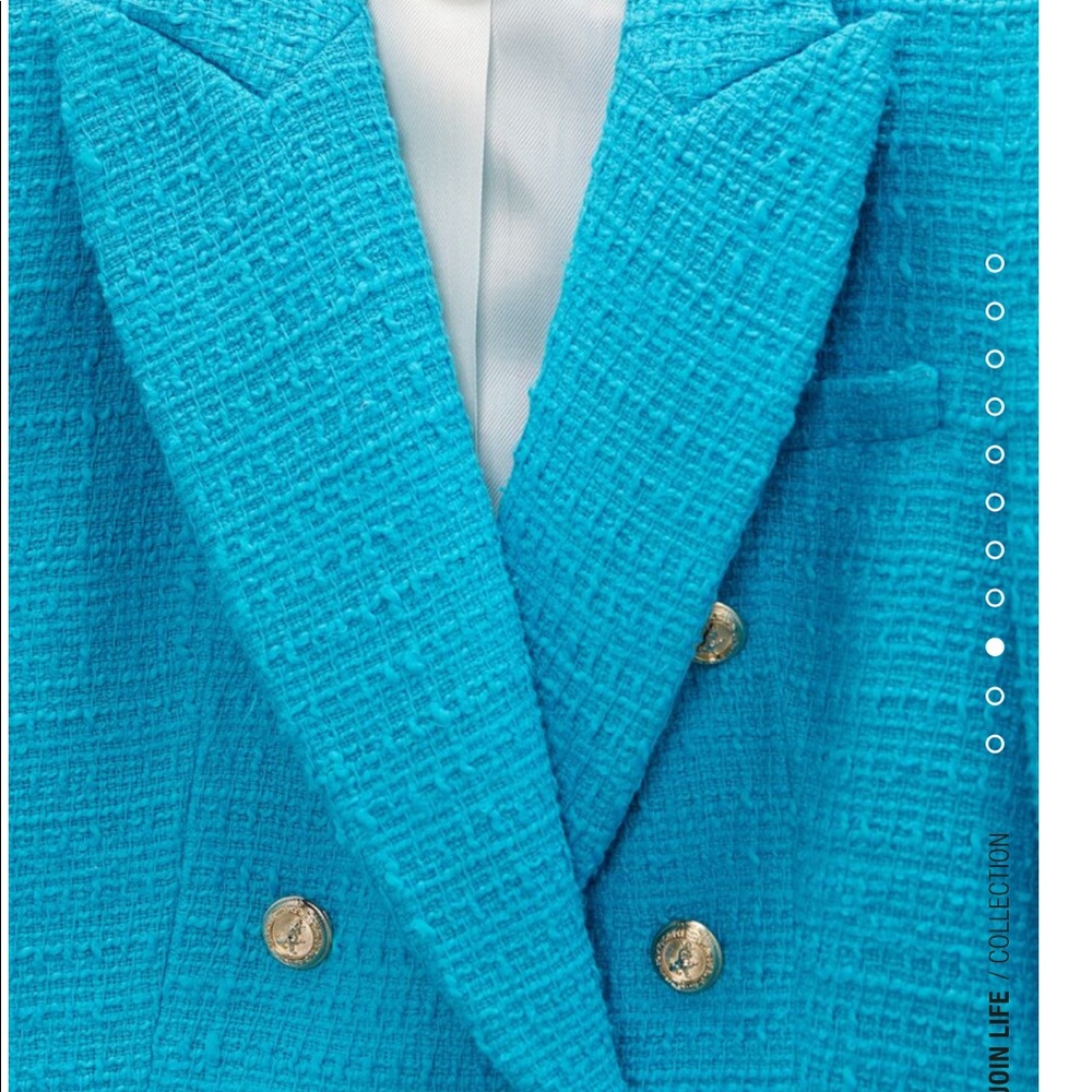Zara Bright Turquoise Double-Breasted Tweed Blazer - Picture 5 of 8